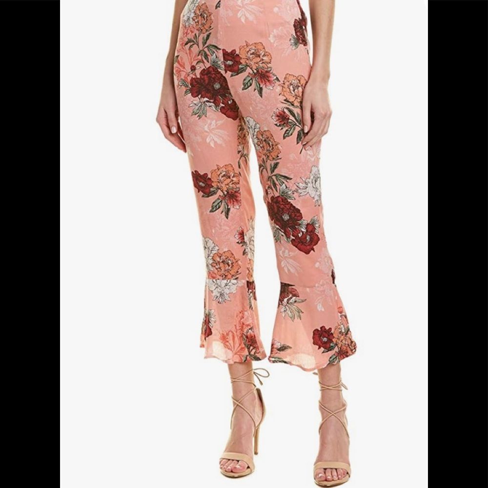 NWT BB Dakota Isabelle Revolve Sugar Coral Floral Cropped Ruffle Flared Pants - Picture 14 of 16